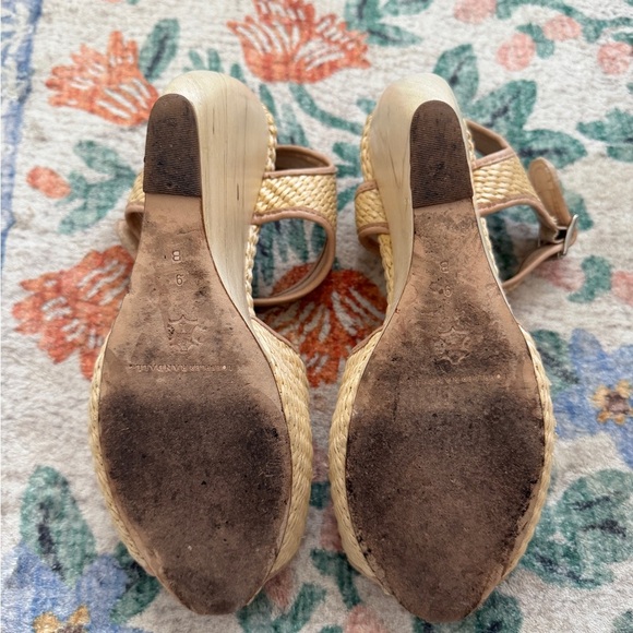 Loeffler Randall Woven Straw & Leather Peep-Toe Valentine Wedge Heels - Picture 6 of 6